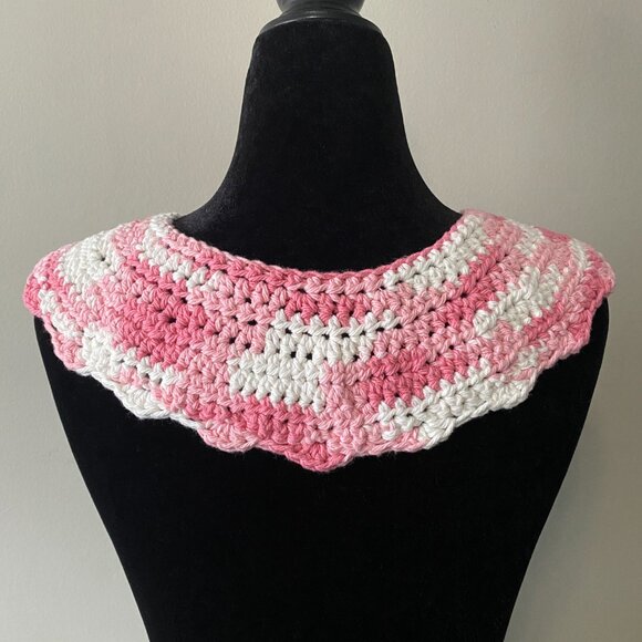 Handmade Crochet Pink White Cotton Collar Neckwear Accessory - Picture 4 of 6